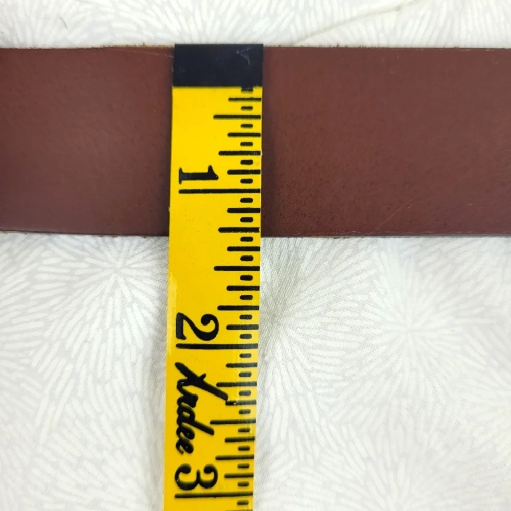 Brazilian espresso brown leather belt silver buckle minimalist classic artsy L